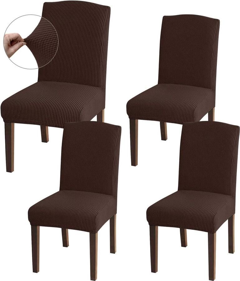 Hoge stretch stoelhoezen universele pasvorm jacquard eetkamerstoelen afneembare stoelbeschermers voor eetkamer keuken restaurant en hotel (set van 4 chocolade)