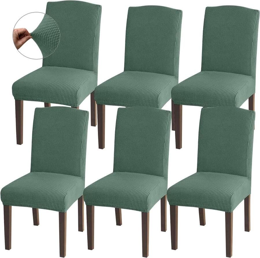 Hoge stretch stoelhoezen universele pasvorm jacquard eetkamerstoelen afneembare stoelbeschermers voor eetkamer keuken restaurant en hotel (set van 6 Matcha groen)