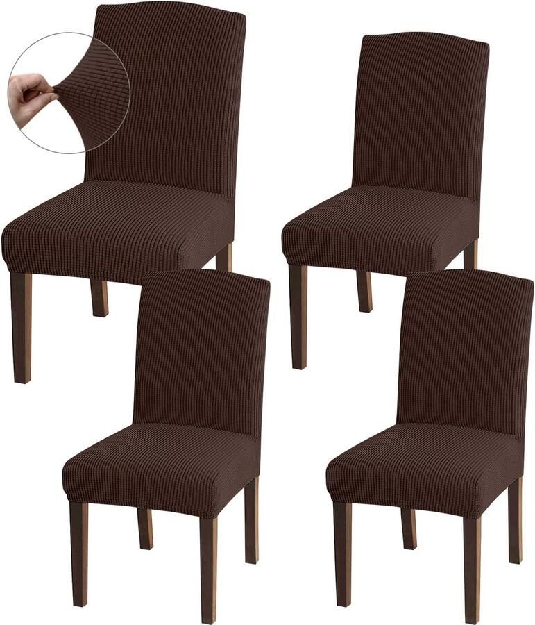Hoge stretch stoelhoezen universele pasvorm jacquard eetkamerstoelen afneembare stoelbeschermers voor eetkamer keuken restaurant en hotel (set van 4 chocolade)