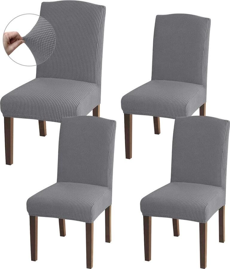 Hoge Stretch Stoelhoezen Universele Pasvorm Jacquard Eetkamerstoelen Set van 4 (Lichtgrijs)