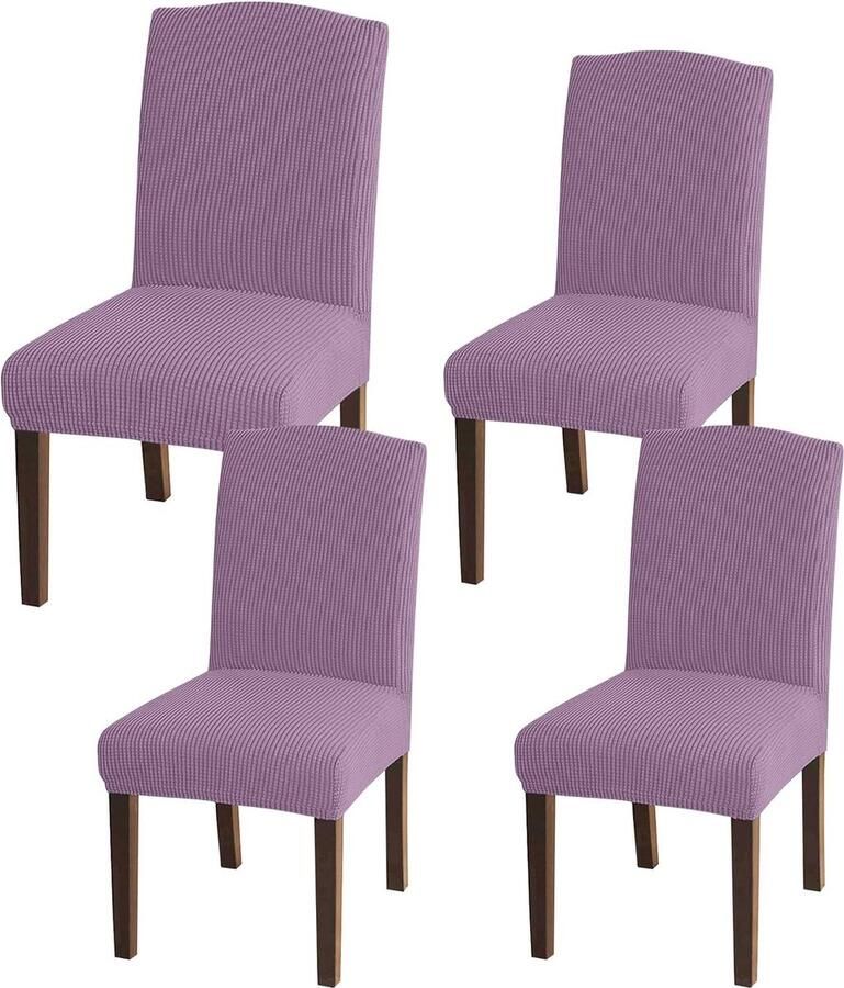 Hoge stretch stoelhoezen universele pasvorm jacquard eetkamerstoelhoezen verwijderbare stoelbeschermers voor eetkamer keuken restaurant en hotel (set van 4 paars)