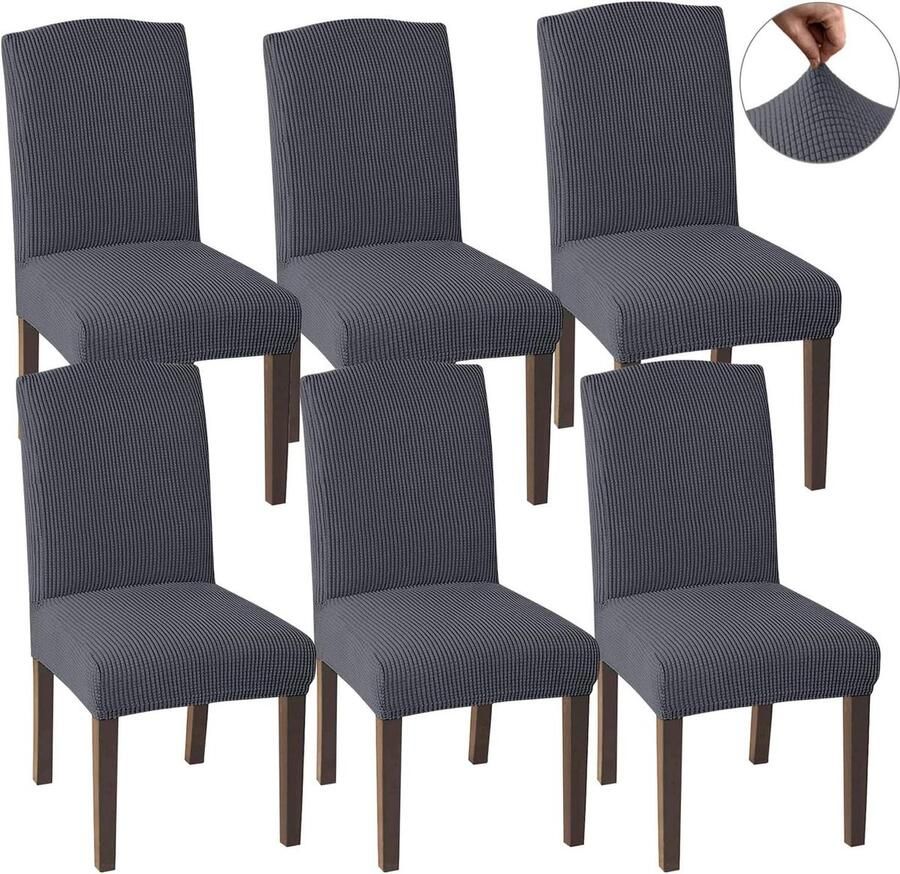 Hoge stretch universele pasvorm jacquard afneembare stoelhoezen voor eetkamer keuken restaurant hotel grijs set van 6