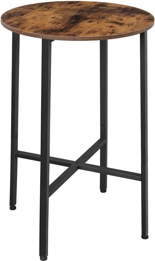 ZAZA Home Hoge Tafel Bartafel Ronde Keukentafel Hoge Bijzettafel Ø 60 X 90 Cm Woonkamer Keuken Eenvoudige Constructie Stabiel Stalen Frame İndustrieel Ontwerp Vintage Bruin-Zwart