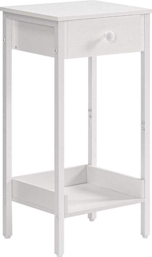 Hoge tafel nachtkastje salontafel metalen frame stabiel en duurzaam ruimtebesparend industriële stijl wit EWT71BZ01