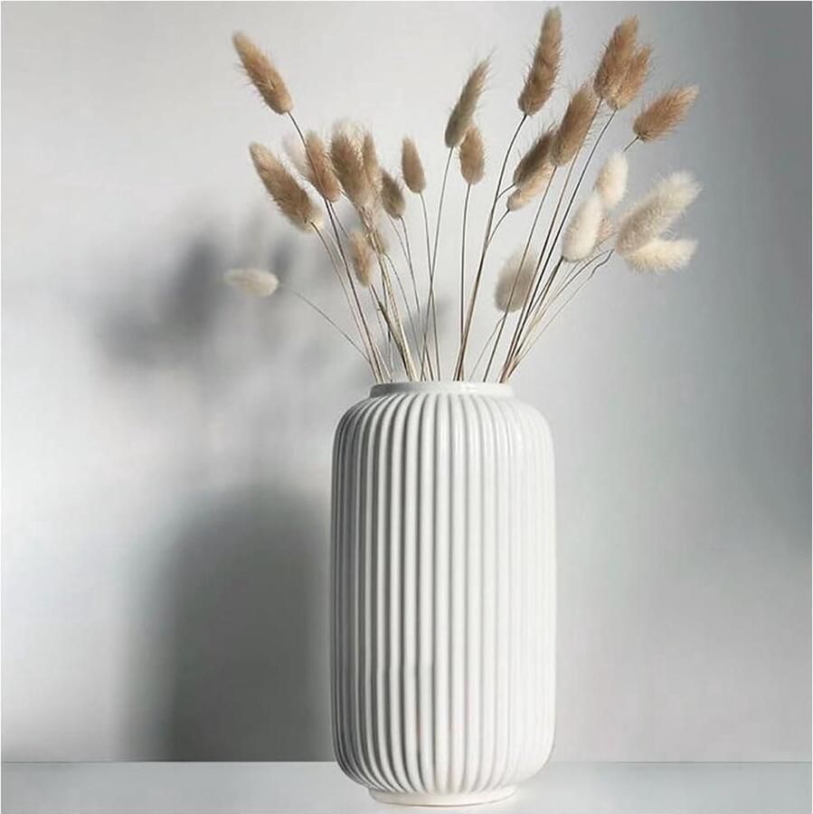 Hoge Witte Keramische Vazen Decoratie voor Tafel 20 CM Geometrisch Ontwerp Voor Pampasgras