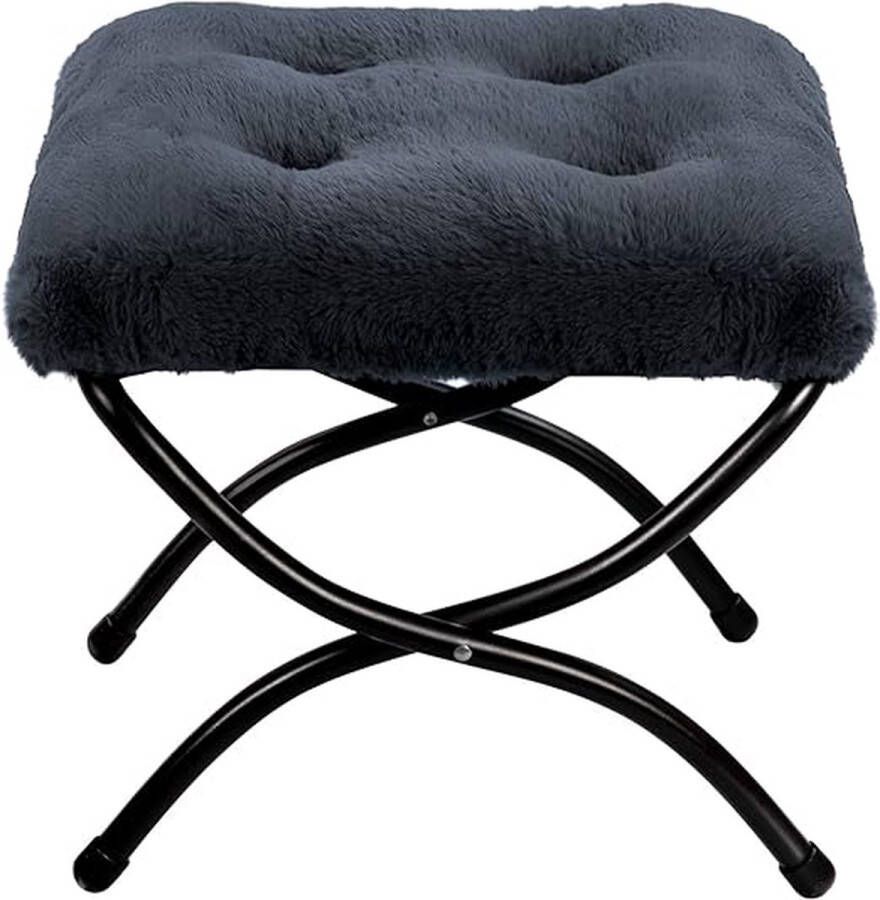 HollyHOME Pluche voetenbank Voetsteun opvouwbare kruk opvouwbare kruk met metalen poten afneembare gewatteerde zitting donkergrijs