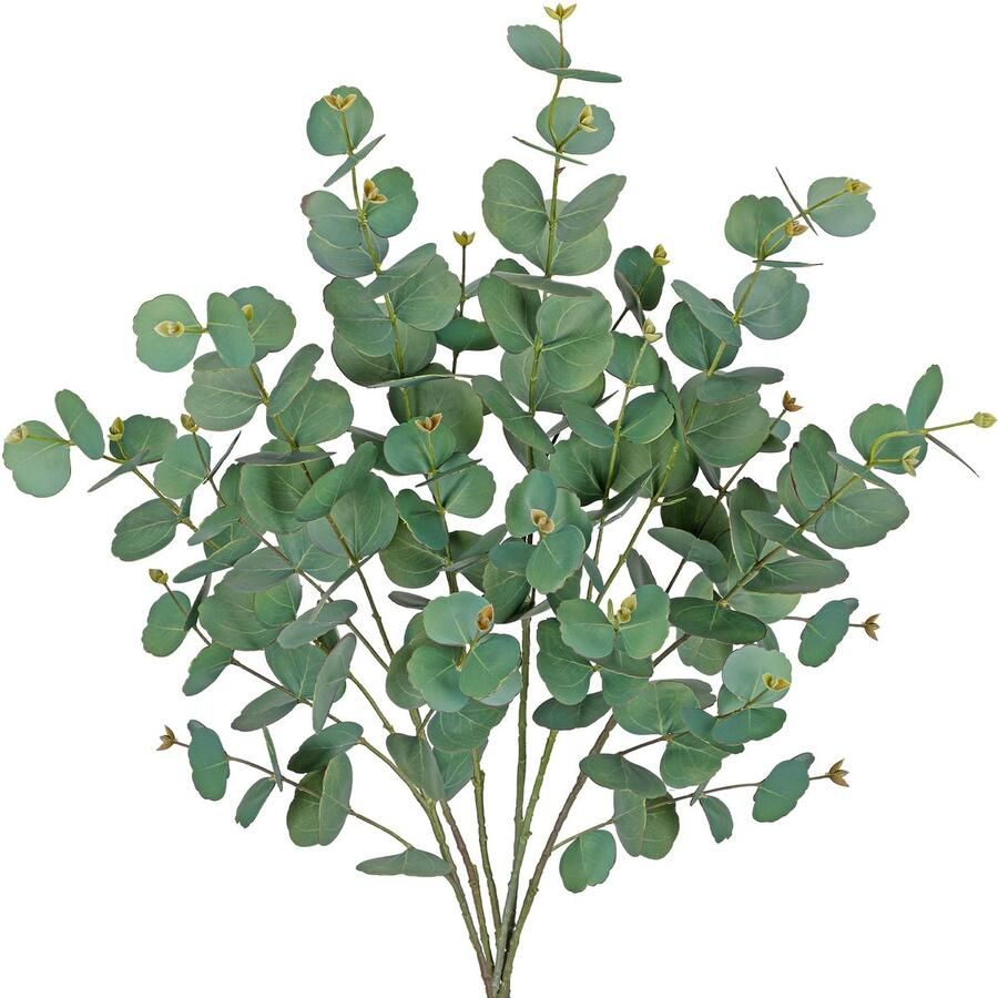 Hollyone 6 stuks kunstmatige eucalyptus stengels 86 cm kunstmatige takken nep planten takken zilveren dollar bladeren kunstgroen bladeren stengel voor bruidsboeket vaas tafel middelpunt decoratie