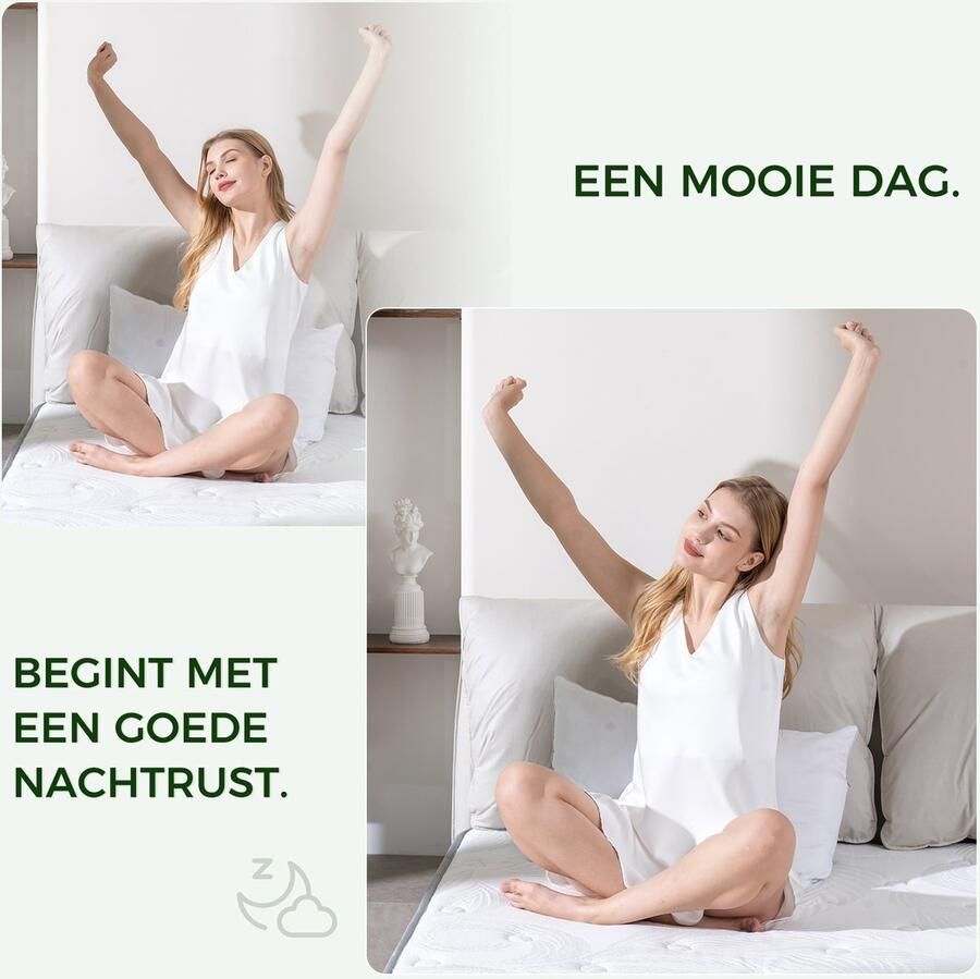 HOMAVO Matras 160x200 cm – 22 cm – 7-zones Pocketveringmatras – HR Koudschuim & Groene thee schuim – OEKO-TEX gecertificeerd – Warm esdoornblad jacquardpatroon – Voor thuis en hotel - Foto 2