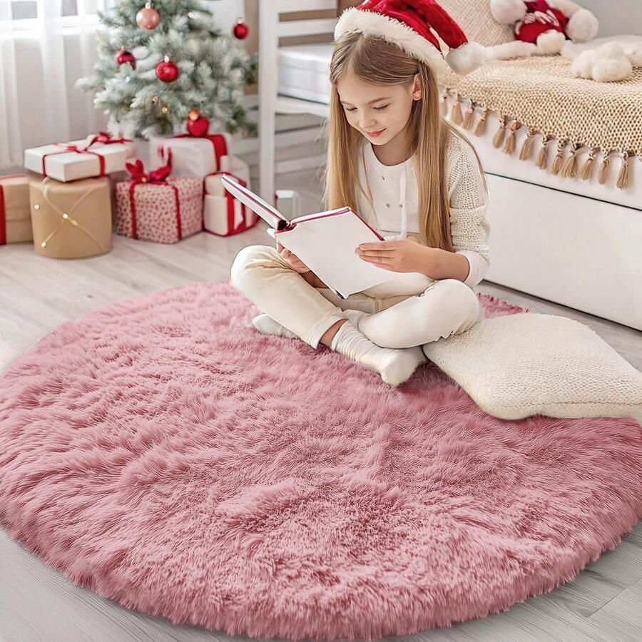 Homaxy Hoogpolig Fluffy Vloerkleed Antislip Onderkant Wasbaar Groot Vloerkleed voor Meisjes voor Woonkamer Kinderkamer Slaapkamer 200 cm Rond Roze