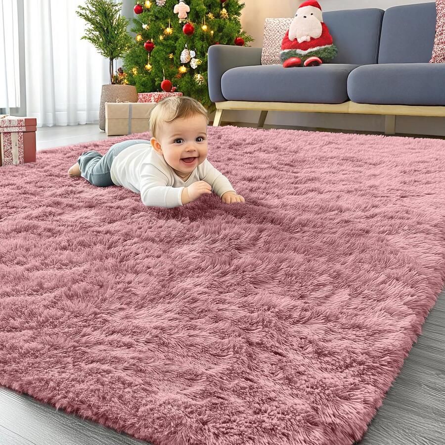 Homaxy Hoogpolig Fluffy Vloerkleed Antislip Onderkant Wasbaar Grote Vloerkleden Meisjes voor Woonkamer Kinderkamer Slaapkamer 160 x 220 cm Roze