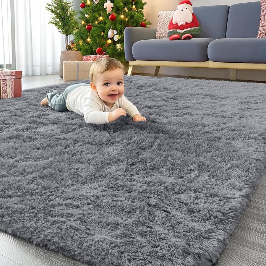 Homaxy Hoogpolig Fluffy Tapijt Antislip Onderkant Wasbaar Tapijtloper voor Hal Keuken Woonkamer Slaapkamer 80 x 150 cm Grijs