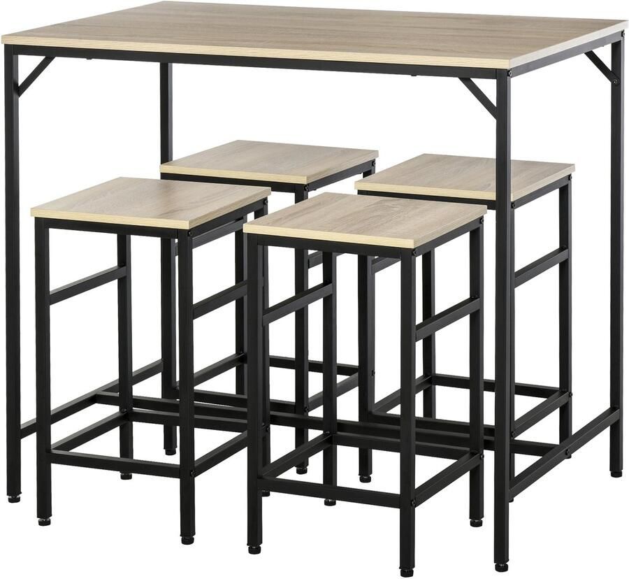 HOMCOM-Bartisch-Set-Spanplatte Stahl-100L x 60B x 88H cm-Eiche