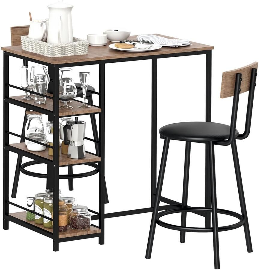 HOMCOM-Bartisch Set-Stahl MDF-90L x 50B x 90 5H cm-Eiche