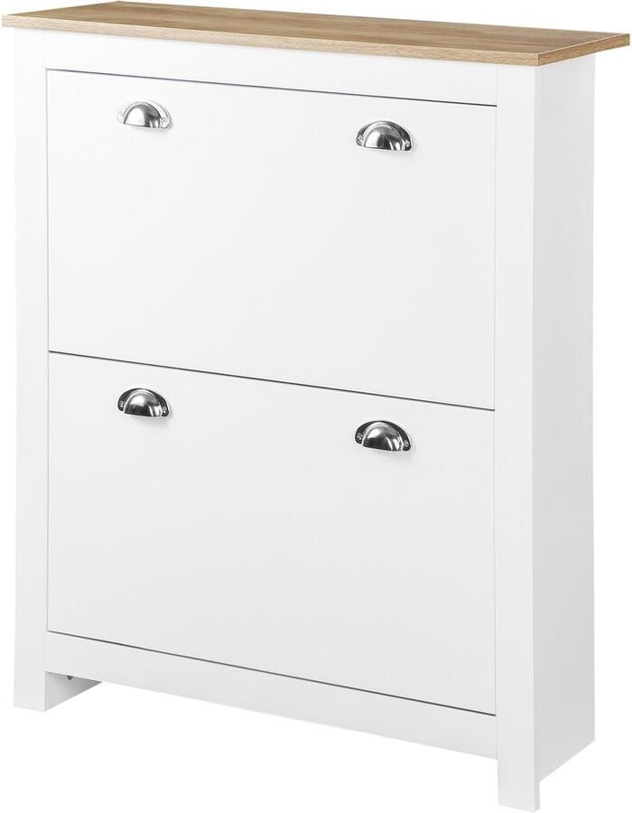 Schoenenkast met Klapdeuren en Verstelbare Indeling in Licht Eiken en Wit