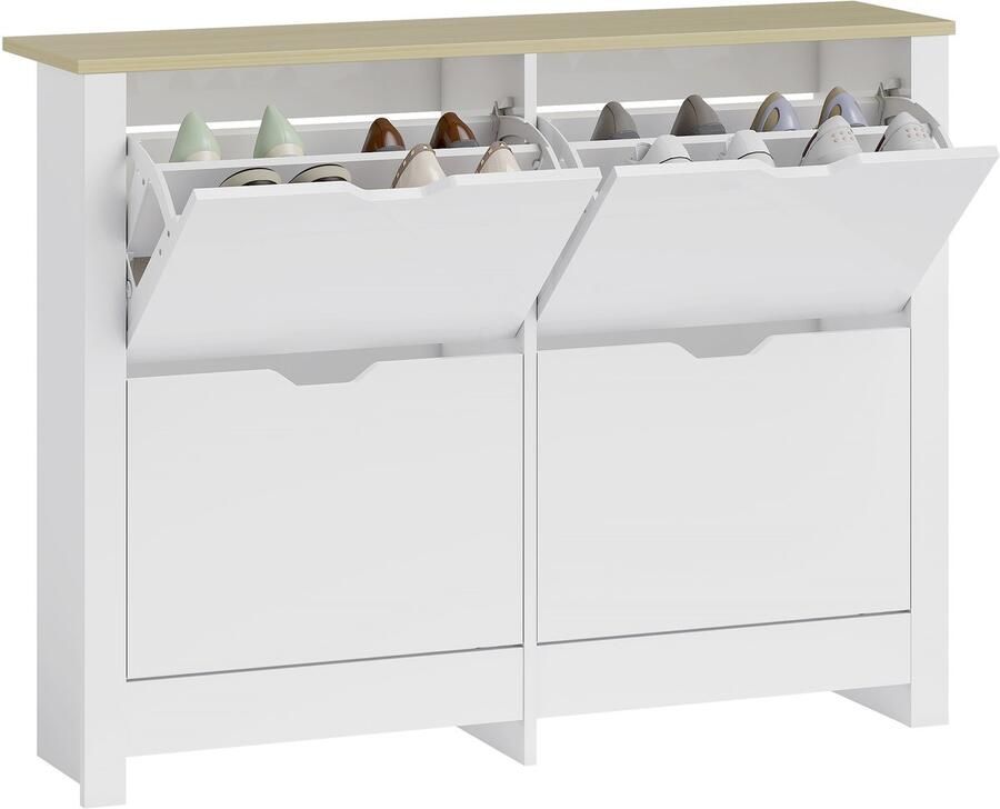 HOMCOM Opklapbare schoenenkast 105x26x80cm Hout Wit Natuurlijk hout