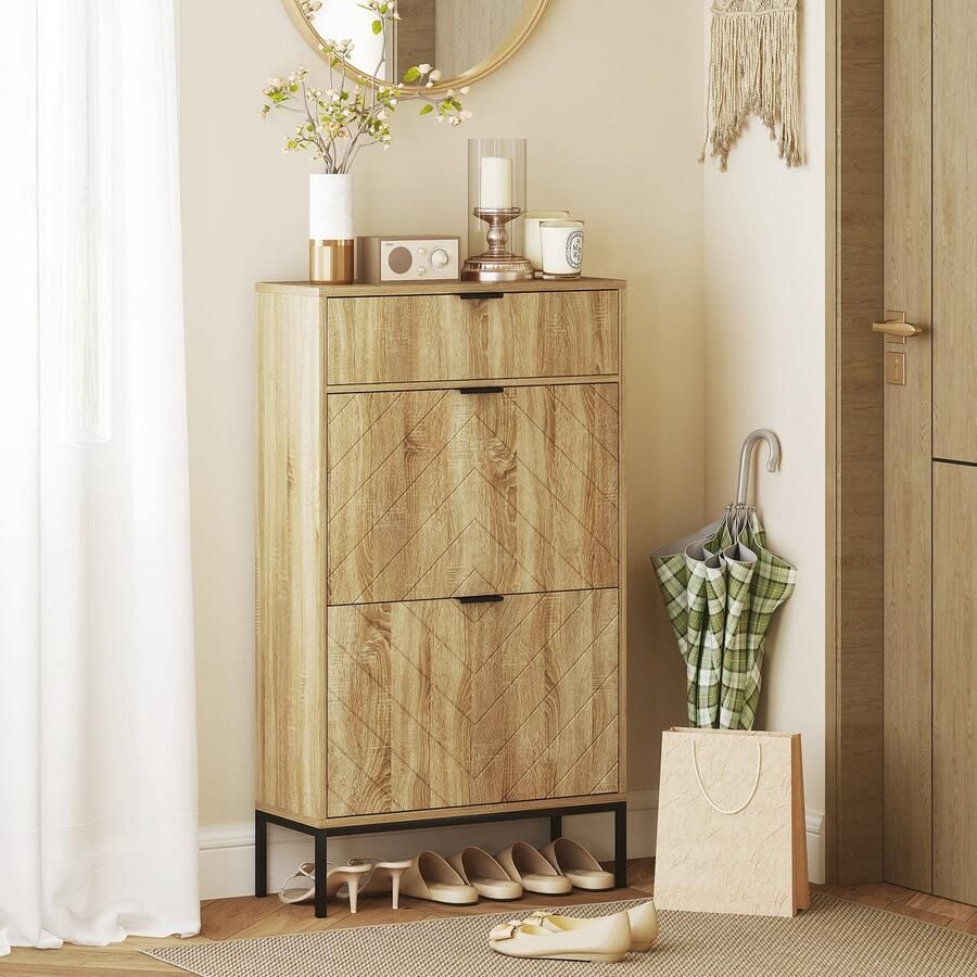 HOMCOM-Opklapbare schoenenkast-60x24x105 5cm-Panneau de particules-Chêne