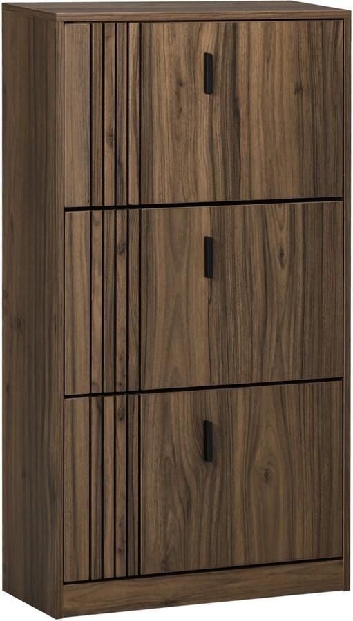 HOMCOM-Opklapbare schoenenkast-Panneaux de particules-63x24x117cm-Noyer foncé