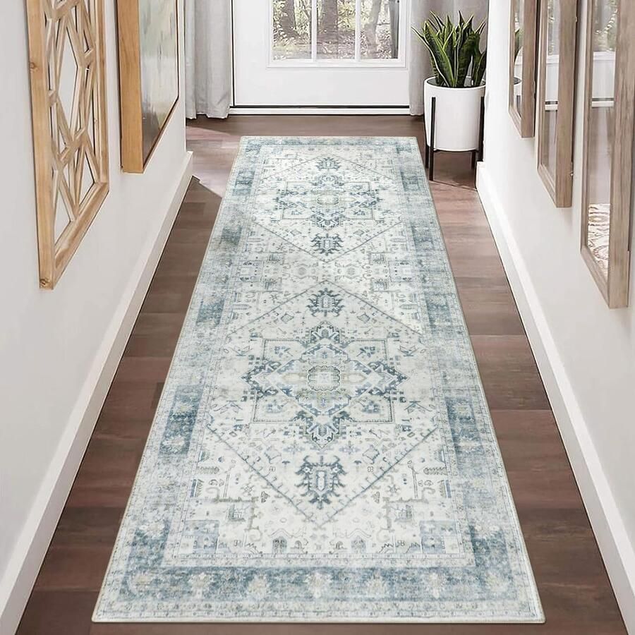 Homcomodar Boho Halvloerkleed 80x200cm Wasbaar Verweerd Keukenvloerkleed met Rubberen Achterkant Vloer Vintage Vloerkleed voor Hal Entree Wasruimte Naast