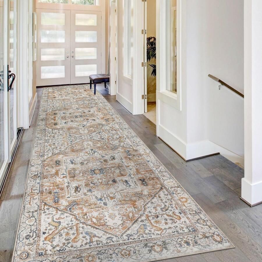 Homcomodar Distressed Loper voor de Hal 80x300cm Vintage Hal Loper Tapijten Wasbaar Boho Keuken Loper Tapijten voor de Hal Wasruimte (Beige Geel)