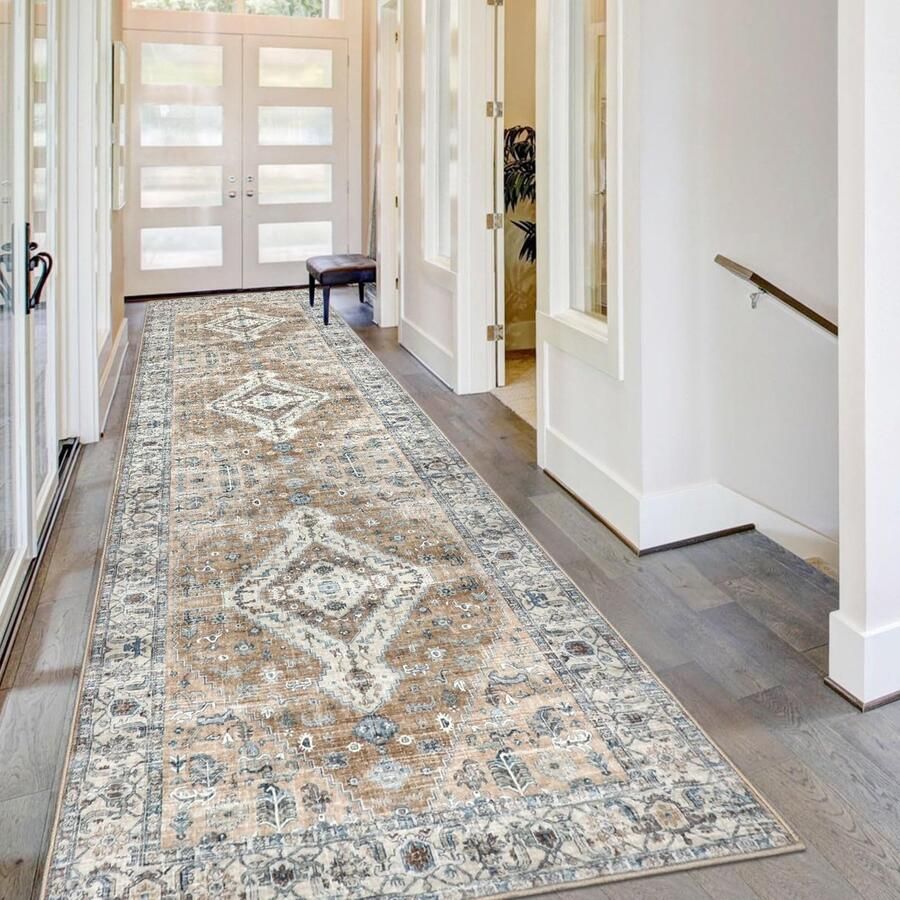 Homcomodar Distressed Runner Carpet voor de hal 80x300cm Vintage Hallway Runner Carpets Wasbaar Boho Keuken Runner Carpets voor de hal Wasruimte ernaast
