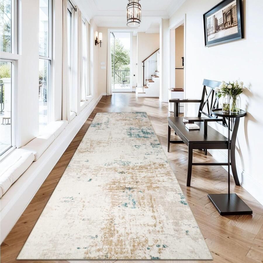 Homcomodar Loper Gang 80x200cm Antislip Modern Abstract Wasbaar Keuken Loper Korte Pool Kunstwollen Slaapkamer Tapijten (Beige)