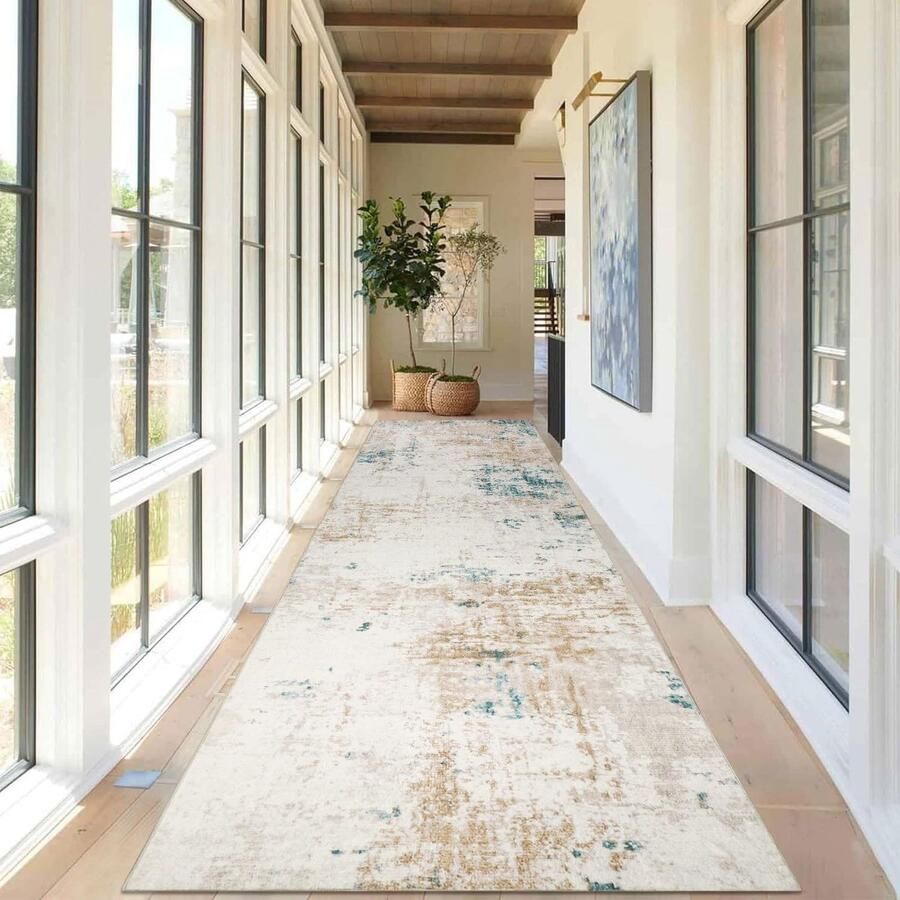 Homcomodar loper voor de gang 80x300cm antislip modern abstract tapijt loper wasbaar keuken loper kortpolig kunstwollen tapijt slaapkamer loper (beige)