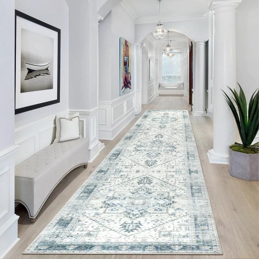 Homcomodar Vintage Halloper Tapijten 80x300cm Verweerde Keukenloper Tapijten Wasbaar Boho Tapijtloper voor Hal Slaapkamer Woonkamer