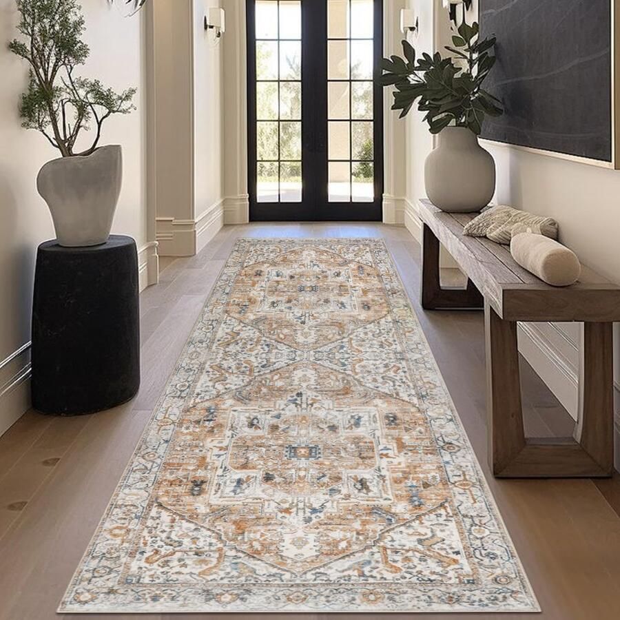 Homcomodar Vintage Loper Gang Antislip 80x200cm Verweerd Tapijt Gang Wasbaar Keuken Tapijt Boho Loper Gang voor Slaapkamer Keuken Wasruimte Gang Deuropening (Beige Geel)