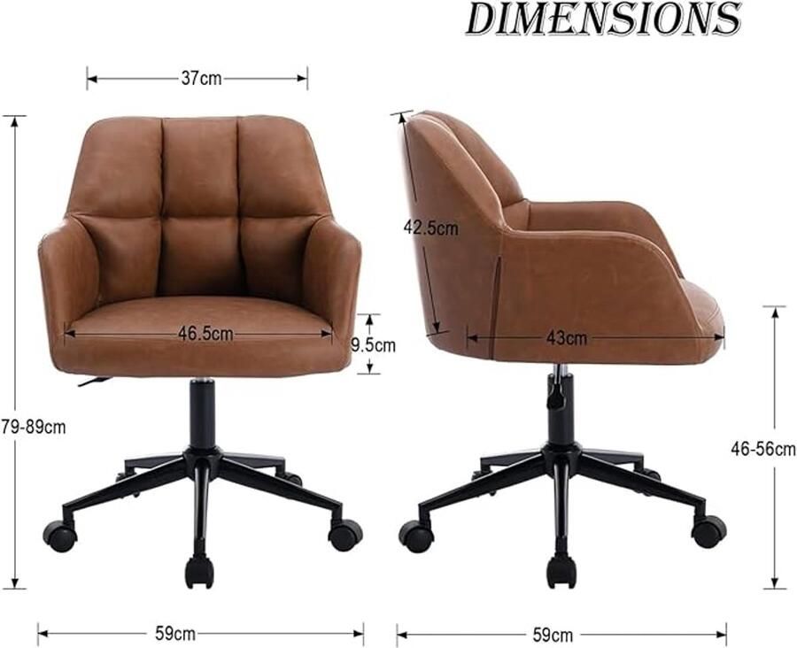 Home bureaustoel – PU leren fauteuil 360° draaibaar verstelbare hoogte – Gestoffeerde tubstoel bruin
