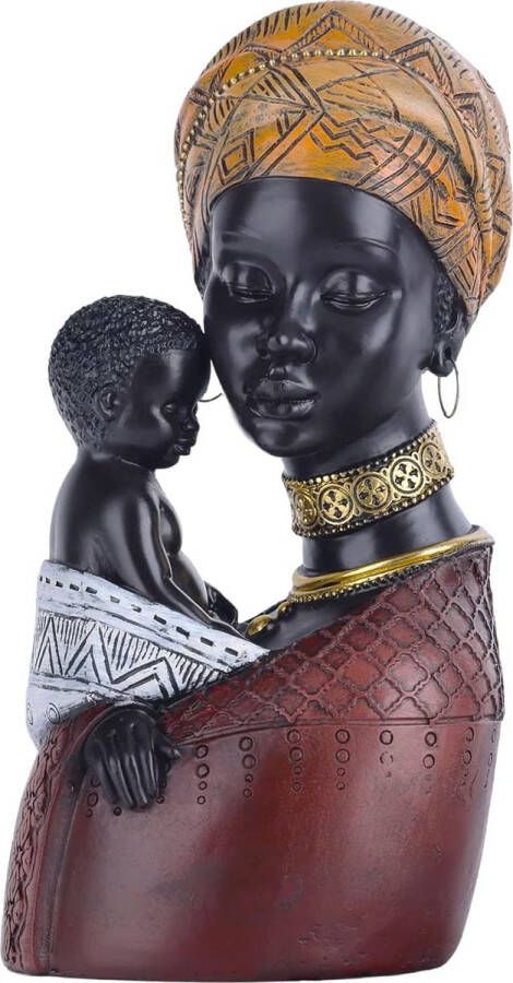 Home Decor African Art Sculptures African Woman and Son Statue Black Statues African Woman Bust Statue Suitable for Living Room Desktop Room Bookshelf Entrance Decor