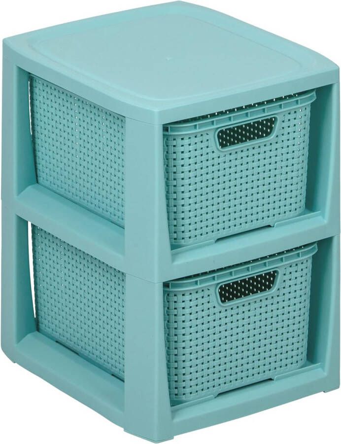 BranQ Home Essential Shelf in Rattan Design BPA-Free Plastic PP (polypropylene) Mint 29.5 x 24 x 32.8 cm 2 Baskets