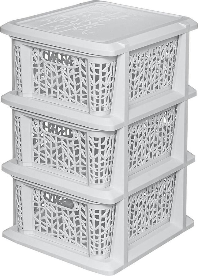 Home essential Universal Multi-Purpose Rack in Bamboo Design BPA Free Plastic 3 Baskets Cream