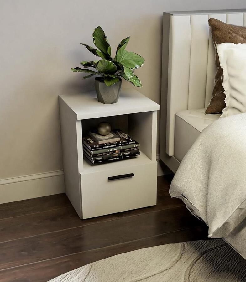 Home Glow Nachtkastje met schuiflade 1 stuk Wit Hout