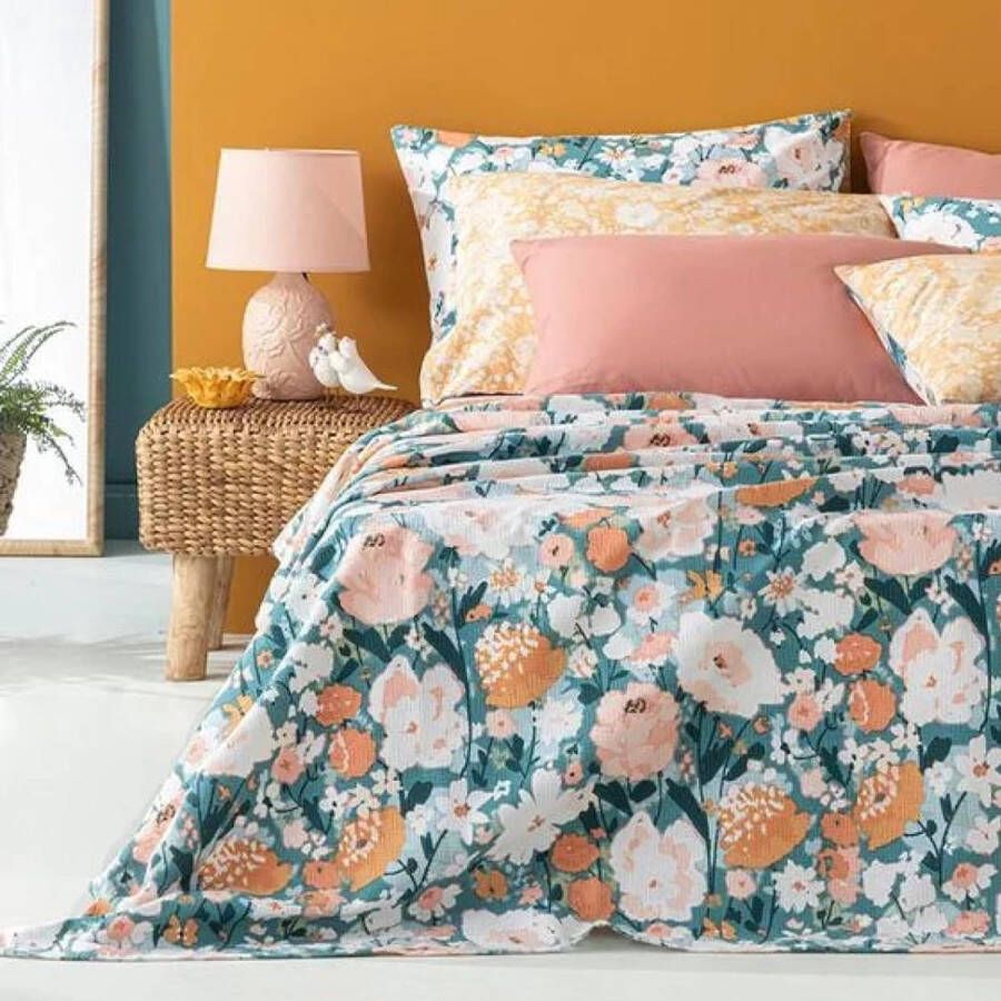 Home katoenen bed plaid ademende gewatteerde plaids bloemen zomer sprei lichtgewicht plaids coverlet voor bed bank camelia 150x220 cm