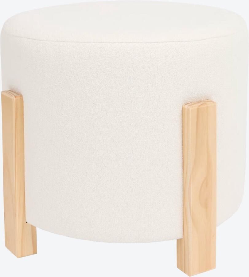 'merkloos'' Studio Home poef met bamboe poten Creme poef met beige poten