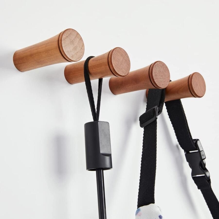 HomeDo 8-pack ronde houten wandhaken houten wandkapstokhaken decoratieve houten kapstokhaken vintage kapstok houten haken hoedenhaken (R3 5-kersenrood-6cm 8 stuks)