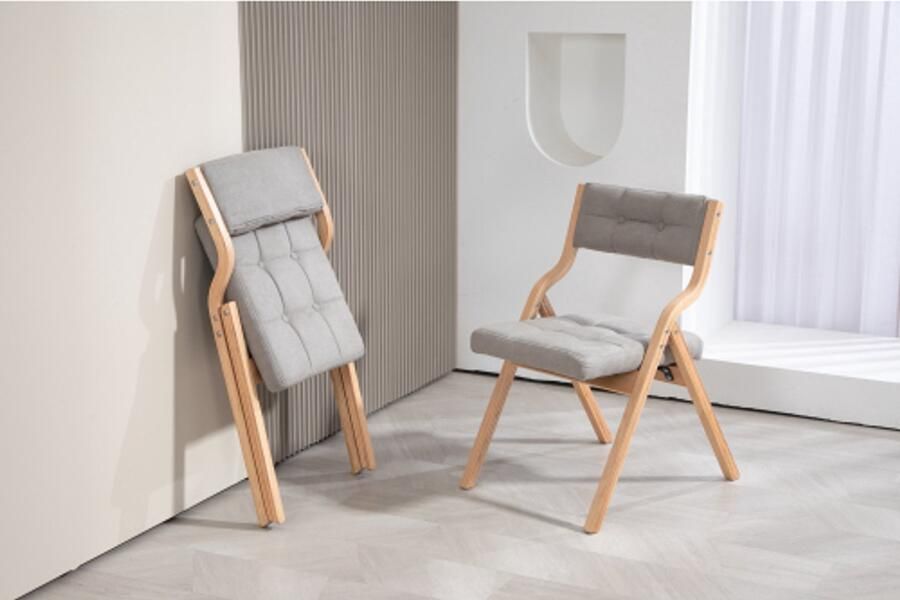 HOMEFUN Opvouwbare Stoelen met Kussen 2 Stuks Houten Opvouwbare Stoelen met Vulling Draagbare en Gemonteerde Eetkamerstoelen voor Gasten Keuken Kantoor Trouwerijen en Feesten Grijs