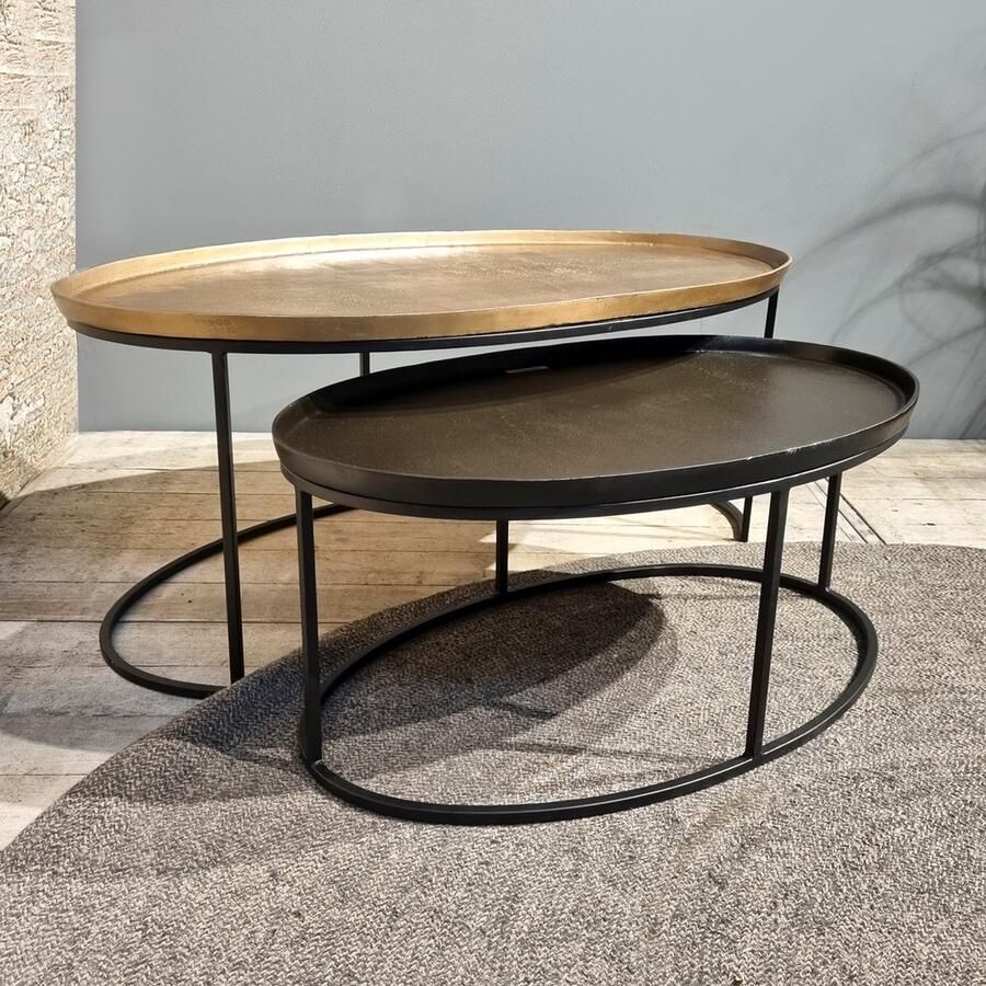 Homelounge Naam : Form Salontafel set van 2 Brons kleur Messing kleur 2 kleurig Ovaal Benoa