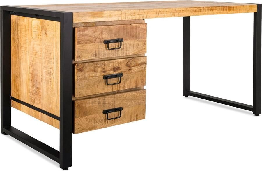 Homelounge Naam : Tiq Bureau Mango hout Stalen onderstel 3 laden 145x58x74 Benoa