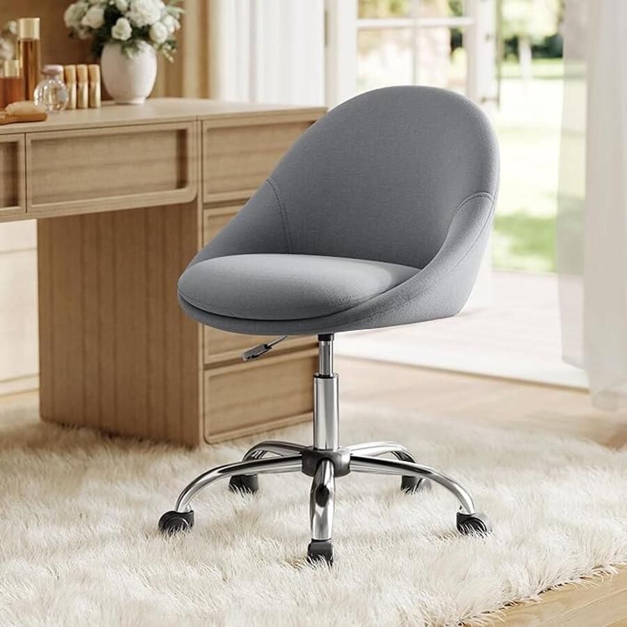 Homeoffice- en make-upstoel – Bureaustoel van katoen-linnen mix met schuimbekleding in hoogte verstelbaar leigrijs (OBG020G05)