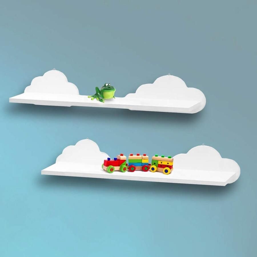 HomeZone Stijlvolle zwevende planken in de vorm van wolken lichtgewicht MDF-fotohaken decoratieve wandplank voor kinderkamer slaapkamer en woonkamer (54 cm) 2-pack