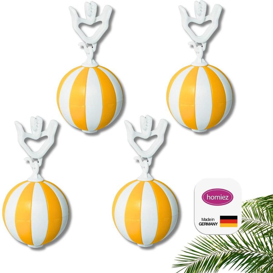 Homiez Tafelkleedgewicht Strandbal – Extra Zwaar (52g) – Tafelkleedgewichten Tegen Wind – Set van 4 – met Metalen Kern – Tafelkleedhouder voor Tuin Balkon Camping Buiten (Geel)
