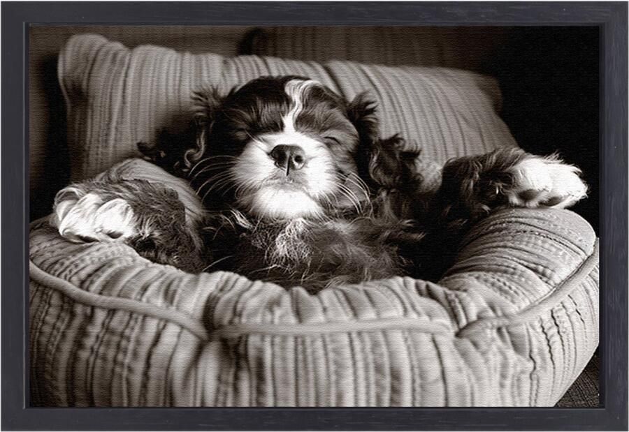 Hond schilderij Dier portret Canvas schilderij Bed Muurdecoratie industrieel Muurdecoratie canvas met baklijst Kantoor accessoires canvas met baklijst 70x50 cm