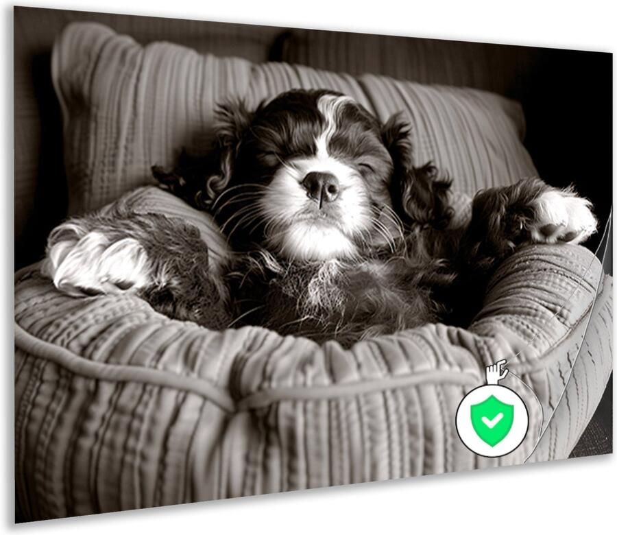 Hond wanddecoratie Dier muurdecoratie Wanddecoratie Bed Muurdecoratie landelijk Poster woonkamer Wanddecoratie woonkamer poster 90x60 cm