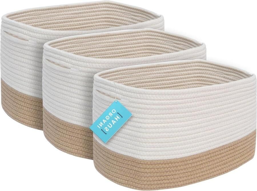 Honing Opbergmanden 3-pack voor kinderkamer en badkamer Decoratieve Kleding Opbergdozen Schoenenmand Geweven Touw Opbergmanden