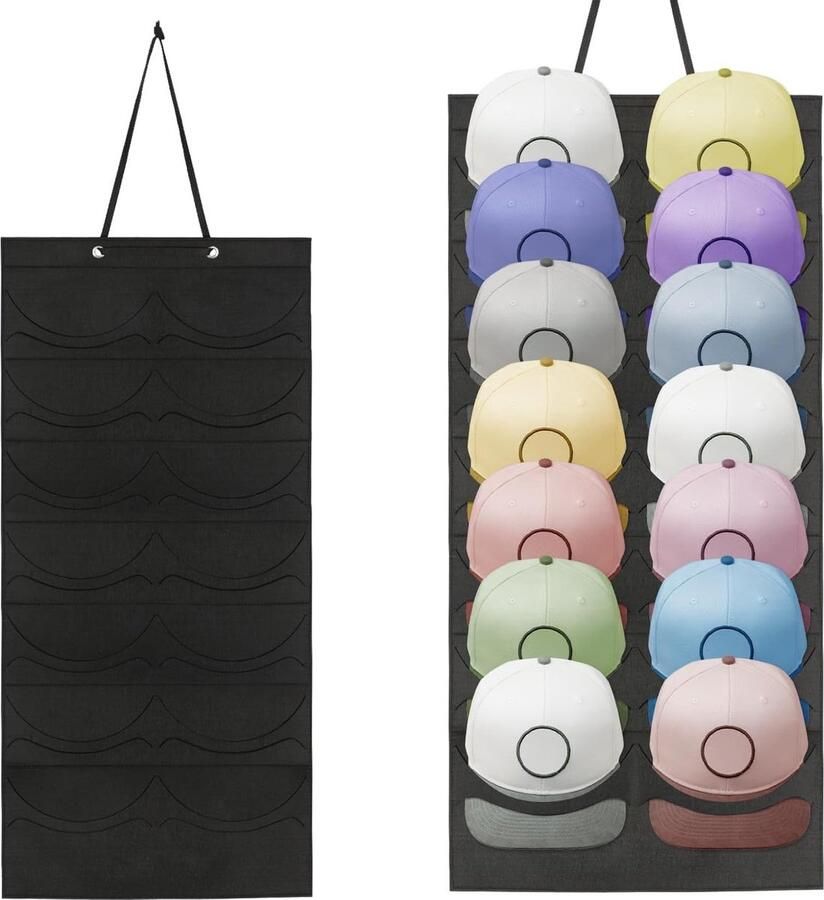 Honkbalkaphouder dubbele opvouwbare kaphouder organizer met 14 vakken baseball-kaphouder organizer opslag achterwand cape-houder voor muur deur kledingkast