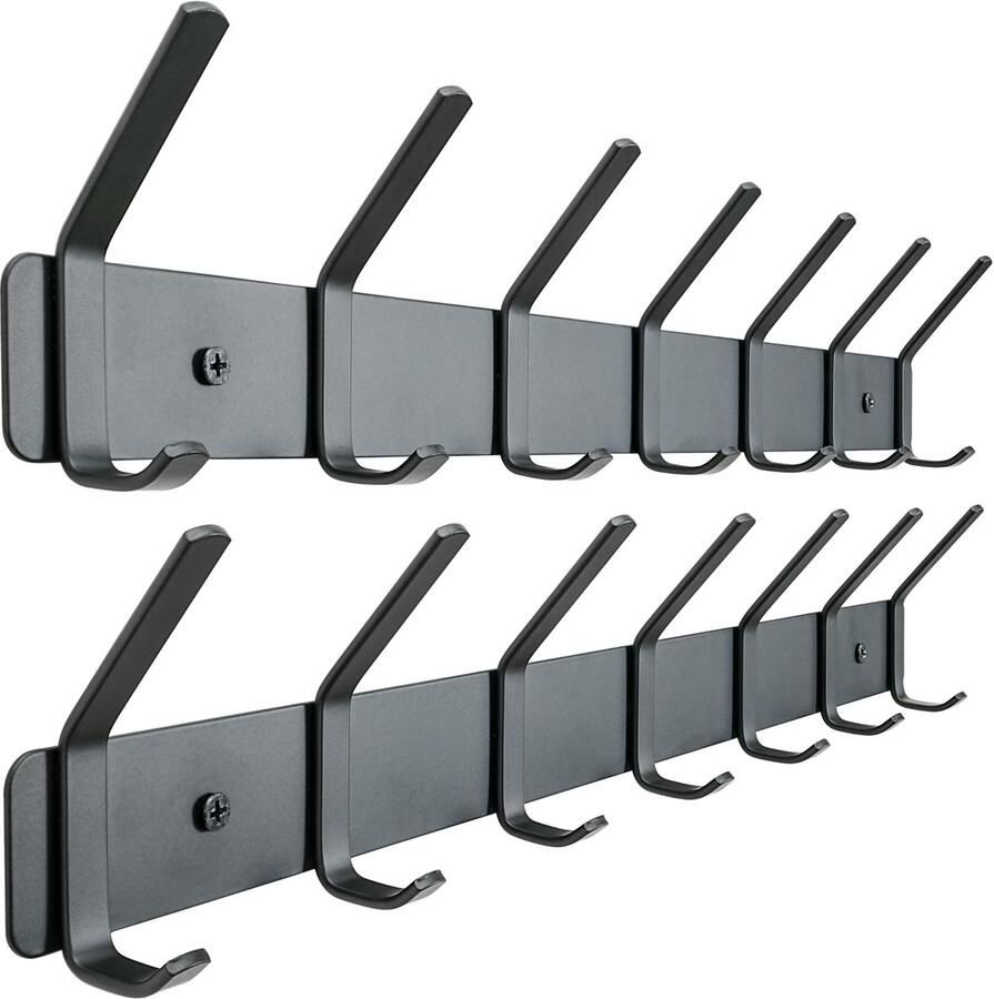 Honsky kapstokhaken wandkapstok kapstok met 7 dubbele haken kapstok voor jassen mantels sjaals zwart (2 stuks)
