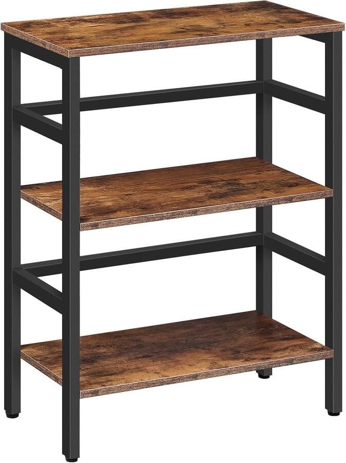 Hoobro EBF86CJ01 Ladderplank staande plank 3 -tier boekenkast dwarsbalkontwerp multifunctionele opbergplank stevig metalen frame industriële stijl voor woonkamer slaapkamer studie