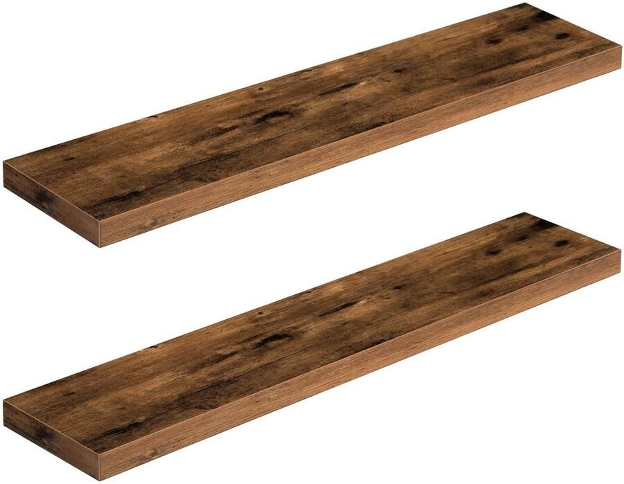 HOOBRO Wandplank zwevende plank set van 2 stevige wandplanken 100 x 20 x 4 cm hangende planken met onzichtbare beugels voor badkamer slaapkamer keuken kantoor woonkamer vintage bruin EBF100BJP201G2