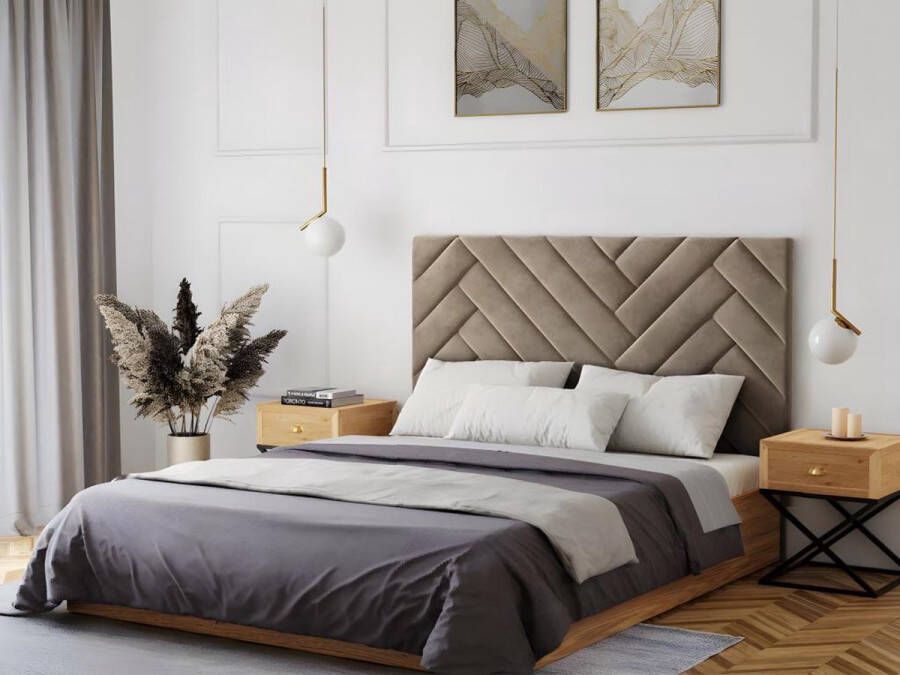 Vente-unique Hoofdbord 160 cm Fluweel Beige SUKIALI L 173 cm x H 120 cm x D 10 cm - Foto 2